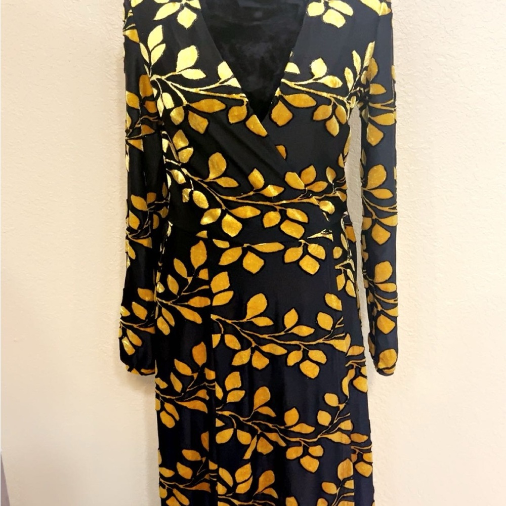Christian Siriano Black Dress with Gold Leaf Design